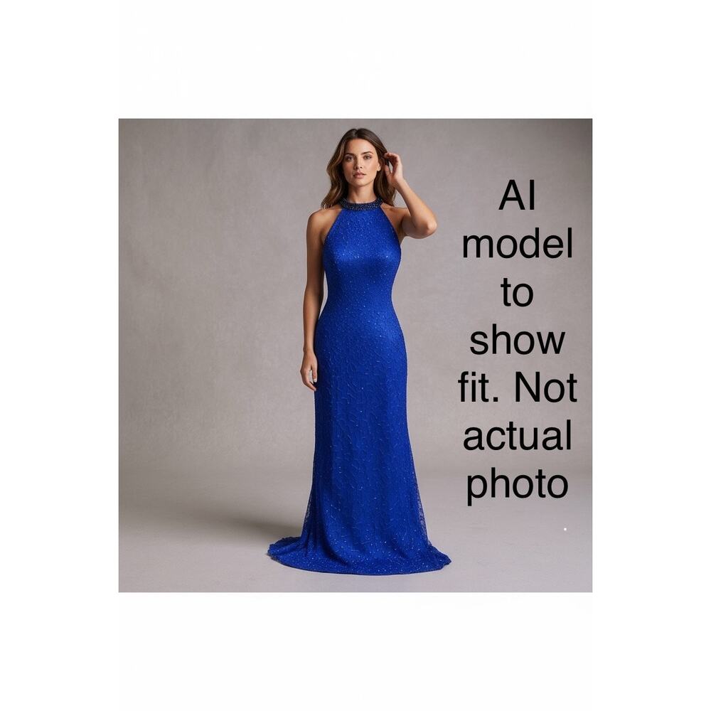 VTG Y2K Beaded Dress Gown Sz 12 Blue Maxi Bodycon Prom Glam Fairy Evening Formal - Picture 9 of 16